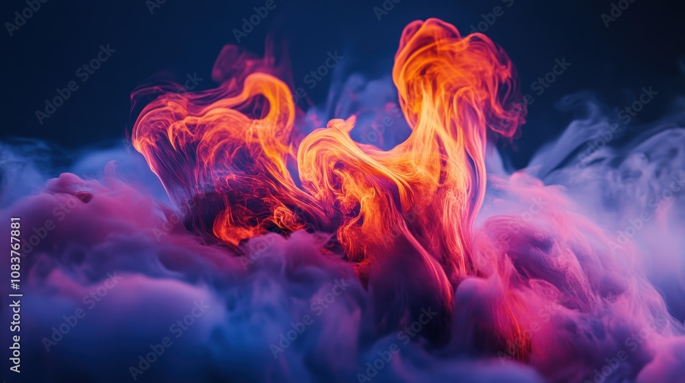 Poster abstract vibrant smoke swirl with fiery orange hues creating a dynamic visual composition in a dark 
