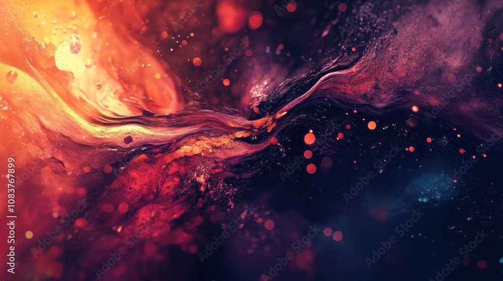 Poster abstract colorful swirls and bubbles in a blurred background for creative designs and art projects, 