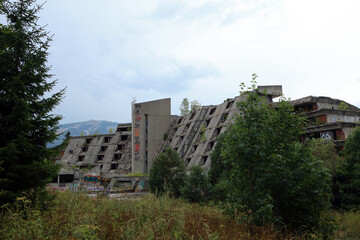 Former Olympic Hotel Igman near Mount Igman, damaged during Siege of Sarajevo, Bosnia and Herzegovina