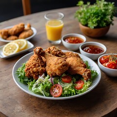 Delicious Fried Chicken with assortment metarial served