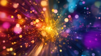 Colorful Burst of Light with Bokeh Effect and Abstract Background for Creative Projects, Celebrations, and Artistic Displays in Vibrant Hues of Red, Yellow, Green, and Blue
