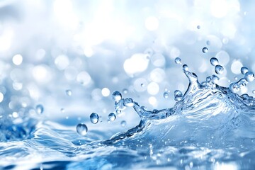 A close-up of water waves, with light blue and white colors, high-definition photography style, blurry background. Abstract style