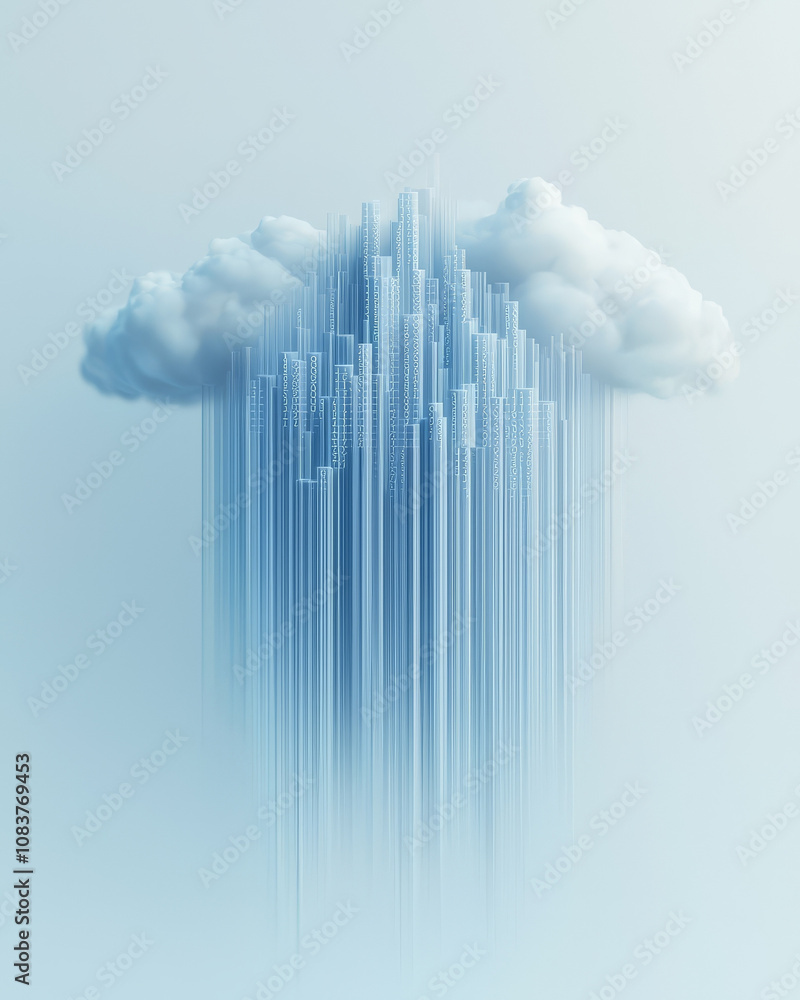 Aufkleber digital cloud with city skyline abstract art futuristic design technology concept data visualization