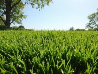 Obraz premium Lush green hybrid grass freshly mowed on a sunny day, grass