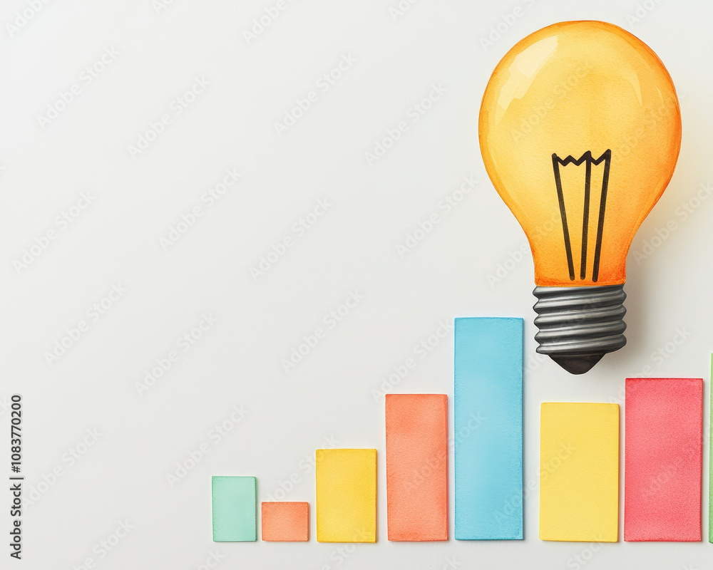 Poster creative illustration of light bulb above colorful bar graphs, symbolizing growth and innovation. th