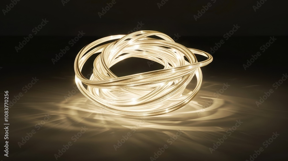 Poster abstract composition of illuminated light strands forming an intricate knot against a dark backgroun