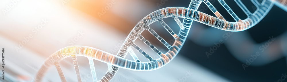Poster digital representation of dna helix showcasing genetic structure and science. intricate design highl