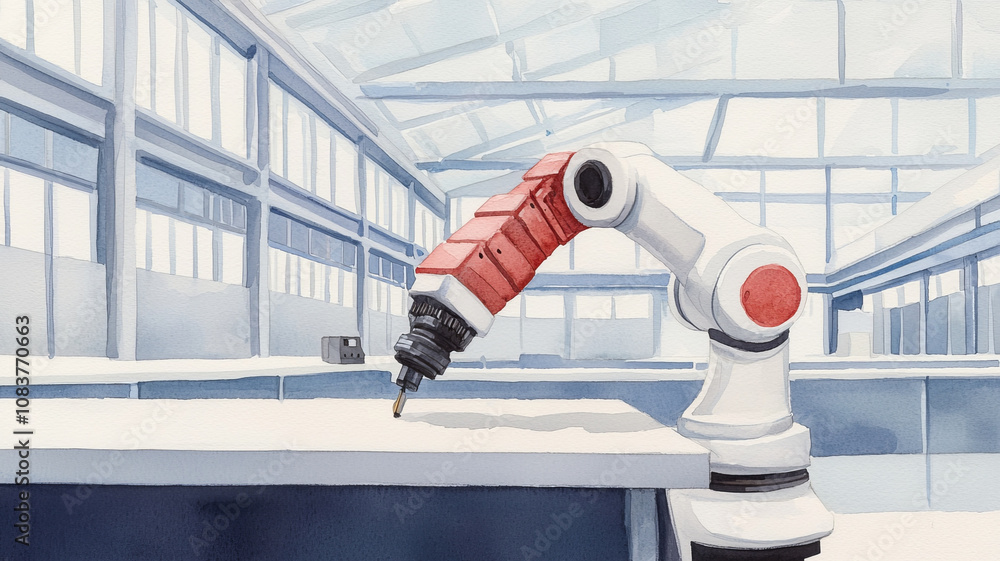 Poster robotic arm in modern industrial setting, showcasing automation and precision. scene highlights adva