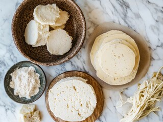 Fototapeta premium Fermented plant-based cheeses using natural fermentation to create dairy-free, flavorful cheeses