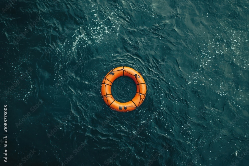 Poster top view of a life-saving device floating in water.