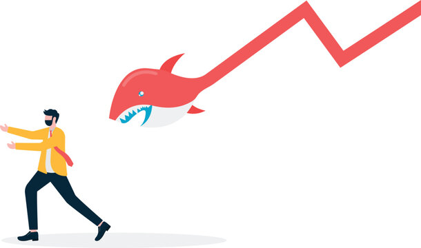 red shark chasing businessman, financial crisis concept clip art preview
