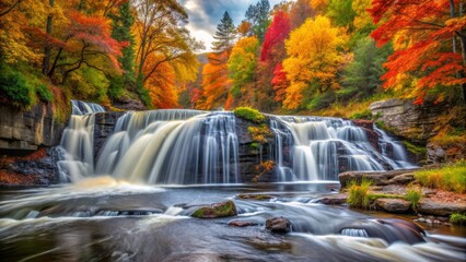 Obraz premium Amazing beauty of nature, cascade waterfall at colorful autumn forest