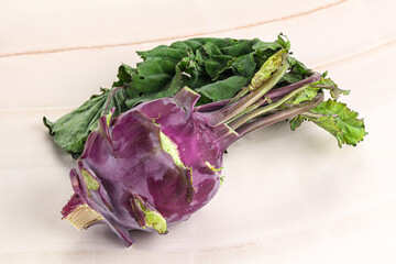 Ripe fresh violet kohlrabi cabbage