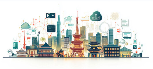Obraz premium Asia City Landmark with various devices