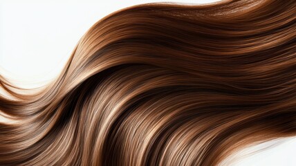 Fototapeta premium Beautiful model girl with Brown hair strand,silky healthy chestnut wavy hair strand,hair wavy ribbon, with smooth,Keratin straightening,Treatment,straight long hair,procedures,Smooth hairstyle.