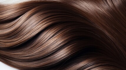 Fototapeta premium Beautiful model girl with Brown hair strand,silky healthy chestnut wavy hair strand,hair wavy ribbon, with smooth,Keratin straightening,Treatment,straight long hair,procedures,Smooth hairstyle.