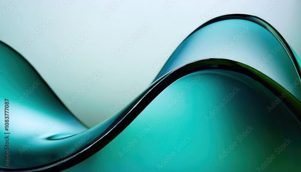 Aufkleber Elegant Flowing Glass Waves Texture Background. Perfect for Modern UI, Futuristic Branding, or Abstract Graphic Design Concepts in Teal Gradient with Smooth Transparent Curves for Premium Look