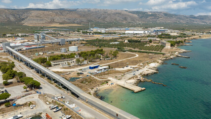 Aerial view of the industrial port of Manfredonia, located in the province of Foggia, in Puglia,...