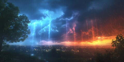 Obraz premium Storm Overlooking a Cityscape