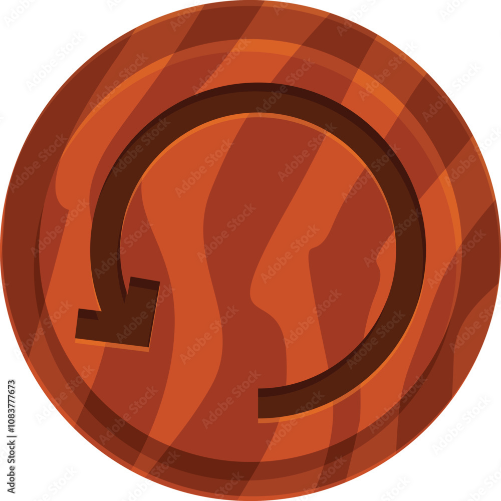 Poster circular arrow symbol on a round wooden background indicating a refreshing or reloading action