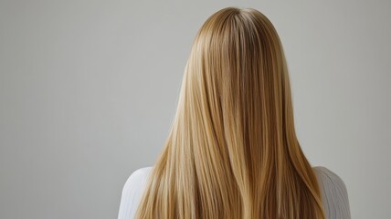 Fototapeta premium Beautiful model girl with blond hair strand,silky healthy chestnut wavy golden hair strand,hair wavy ribbon,Keratin straightening,Treatment,straight long hair,procedures,Smooth hairstyle.