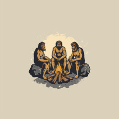 Fototapeta premium Caveman with bonfire logo design vector vintage