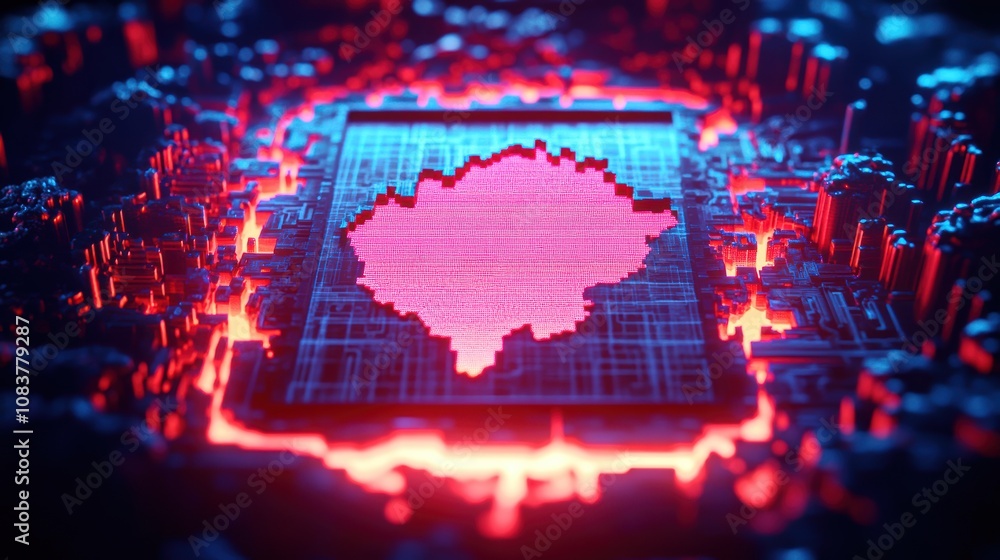 Poster Digital circuitry design featuring abstract heat map visualization in futuristic technology environment