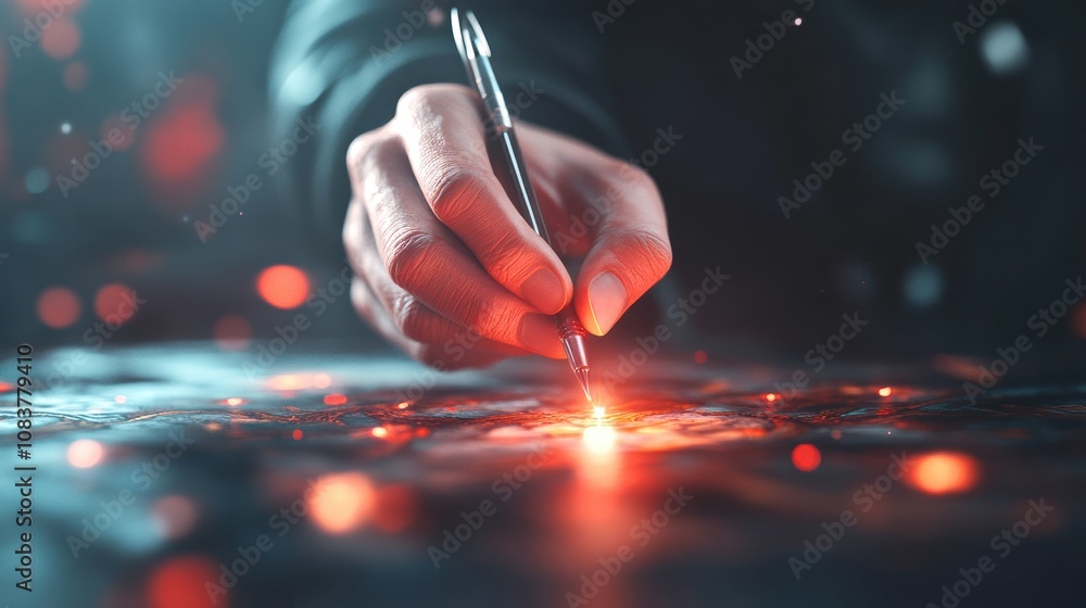 Poster creating art with precision hand-drawn illustration studio workspace digital art close-up creative p