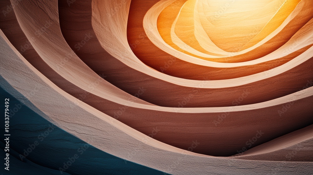 Fototapete illuminated circular layers abstract design digital art warm atmosphere top-down perspective modern 