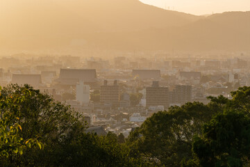 Kyoto Cityscape view from Kiyomizu-dera is a Buddhist temple located in eastern Kyoto, Japan. The temple is part of the Historic Monuments of Ancient Kyoto UNESCO World Heritage Site. 