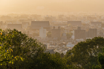 Kyoto Cityscape view from Kiyomizu-dera is a Buddhist temple located in eastern Kyoto, Japan. The temple is part of the Historic Monuments of Ancient Kyoto UNESCO World Heritage Site.
