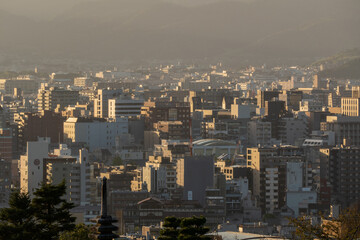 Kyoto Cityscape view from Kiyomizu-dera is a Buddhist temple located in eastern Kyoto, Japan. The temple is part of the Historic Monuments of Ancient Kyoto UNESCO World Heritage Site.