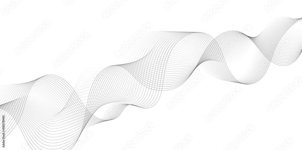 Aufkleber Abstract wavy technology curve lines on transparent background. Wave with lines created using blend tool. Curved wavy line, smooth stripe, abstract wave line use for brochure, banner, template bg.	