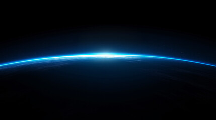 Obraz premium A serene view of the Earth's curvature from space, illuminated by a soft blue glow, conveying the vastness and beauty of our planet.