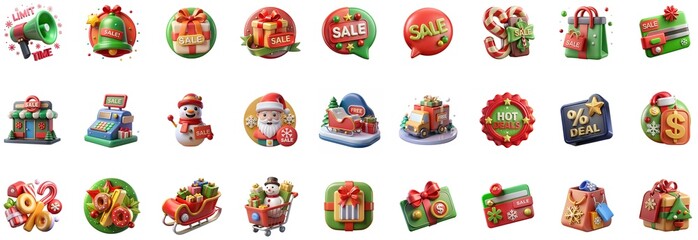 Obraz premium Festive Christmas Sale - 3D Cartoon Icons set