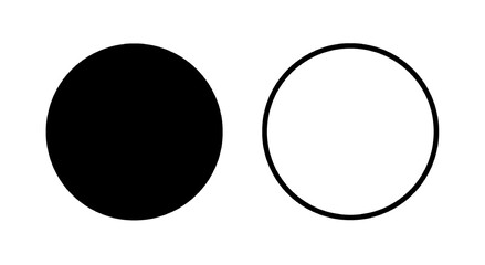 Black and White Circle Icon Set with Filled and Outline Design on White Background. Illustration. Basic geometry