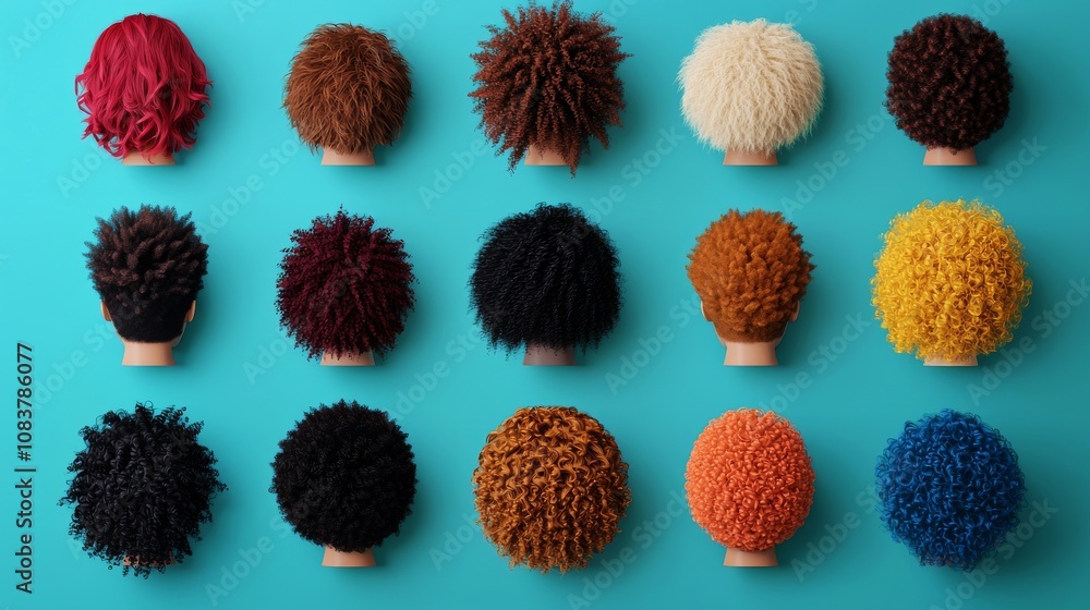 Poster a colorful array of textured pom-poms displayed on a vibrant blue background, showcasing a variety o