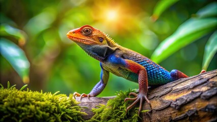 Obraz premium Captivating Product Photography of a Small Lizard on a Tree Branch, Showcasing Nature's Beauty and Intricate Details, Perfect for Wildlife Enthusiasts and Eco-Friendly Brands