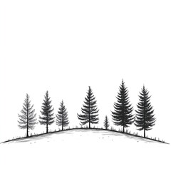 Obraz premium pine forest line with a few trees. White background. 