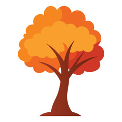 Cartoon Autumn Tree With Orange Leaves