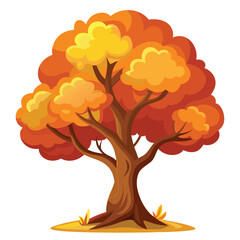 Cartoon Autumn Tree With Orange Leaves
