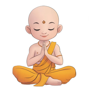 Little kid character for upayanan or thread ceremony isolated on transparent background, png