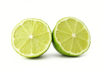 Sliced green limes on a white background
