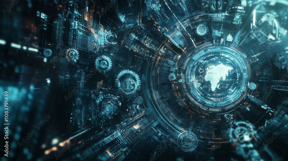 Poster industry 4.0 is about connecting things using smart technology. think of a network of machines and d