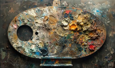 A lone, wooden artists palette with fresh paints, ready for use