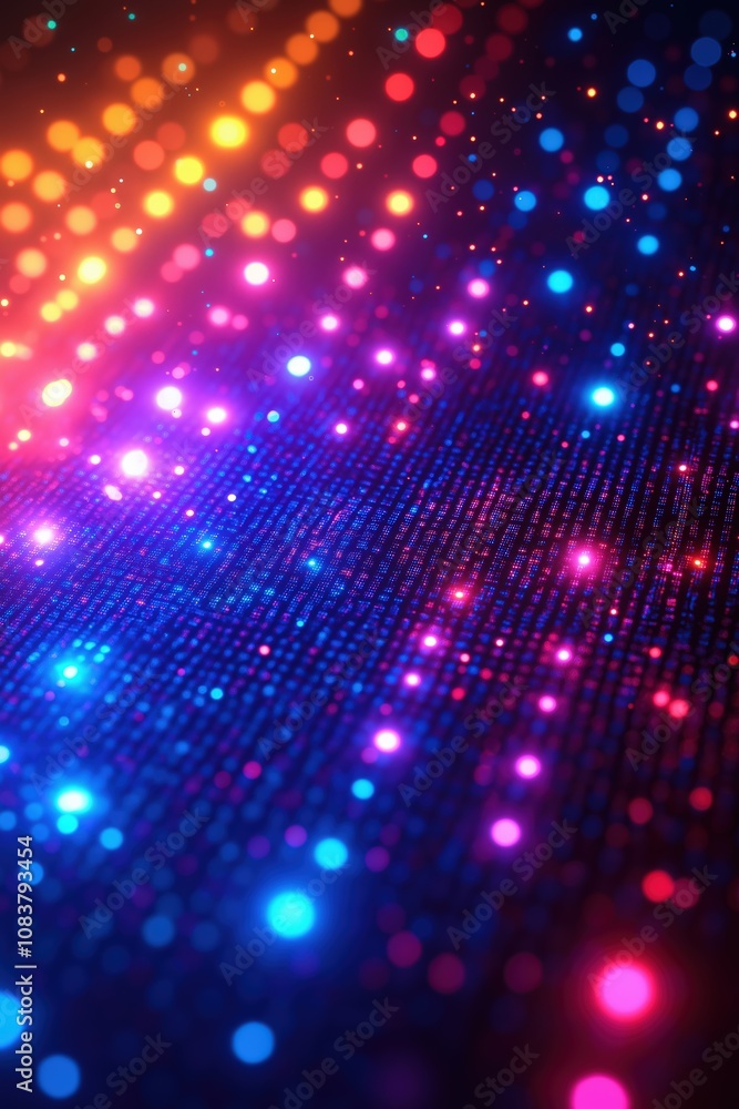 Poster brightly colored light patterns creating a mesmerizing visual display in the evening