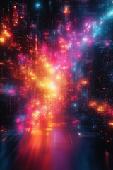 Obraz premium Colorful lights create a vibrant abstract pattern in a dark space, resembling a digital universe