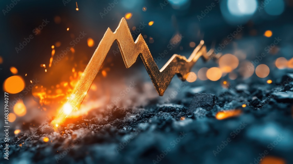 Poster a shimmering upward graph line representing growth and success, set against a textured backdrop with
