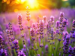 Obraz premium Close View of Vibrant Lavender Flowers in Summer Field - Urban Exploration Photography, Nature, Floral, Summer Vibes, Scenic Beauty, Relaxation, Aromatherapy, Colorful Landscapes, Outdoor Adventure