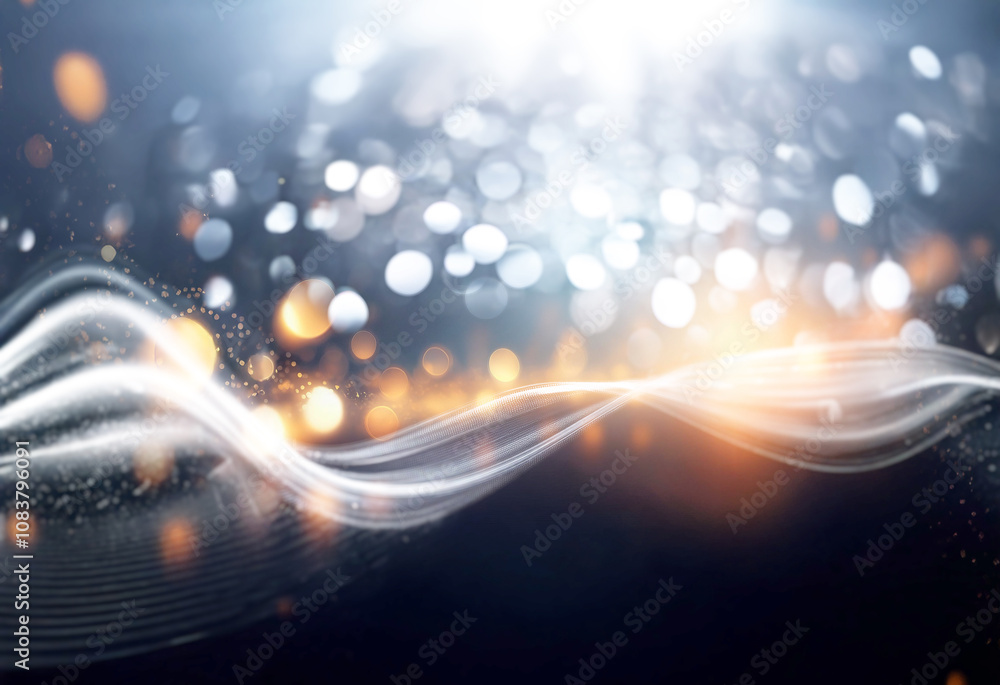 Poster Abstract background with glowing white waves and blurred lights, creating a festive atmosphere.